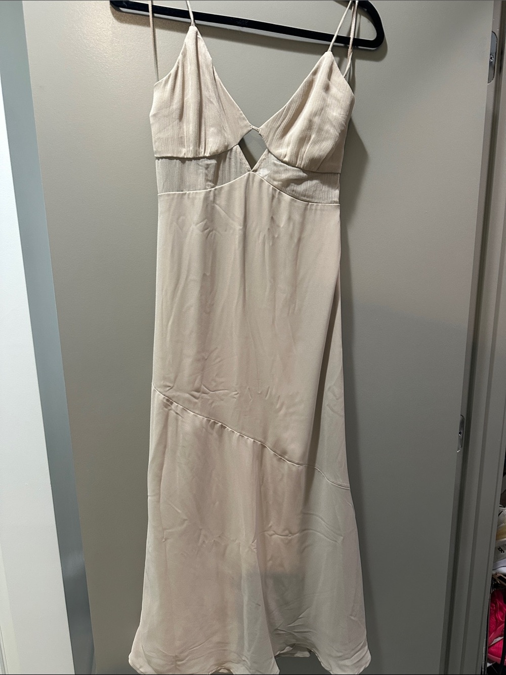 Satin Spaghetti-Strap Maxi Dress in Cream